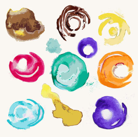 Hand painted watercolor stains, circle, spots vector elements collection for designのイラスト素材