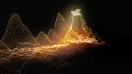 Abstract background golden wave flow with shine and flareの写真素材