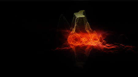 Black background with red wave graphic element with red lighting flareの写真素材