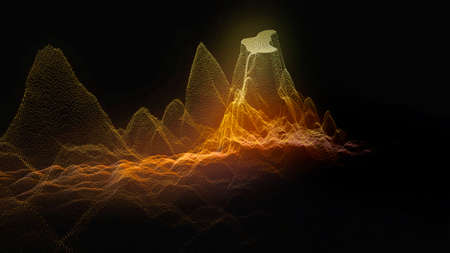 Abstract particles wave 3D rendering background with sunlightの写真素材