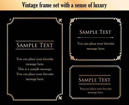 Vector set of vintage elements for design. Ornamental frames, borders, dividers, banners, arrows, monogram, corners, square, template. Pear and flower vignette. Premium gold styleのイラスト素材