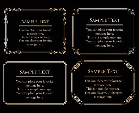 Vector set of vintage elements for design. Ornamental frames, borders, dividers, banners, arrows, monogram, corners, square, template. Pear and flower vignette. Premium gold styleのイラスト素材