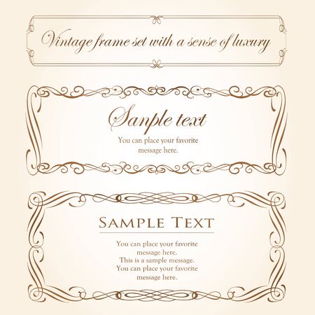 Vector set of vintage elements for design. Ornamental frames, borders, dividers, banners, arrows, monogram, corners, square, template. Pear and flower vignette. Premium gold styleのイラスト素材