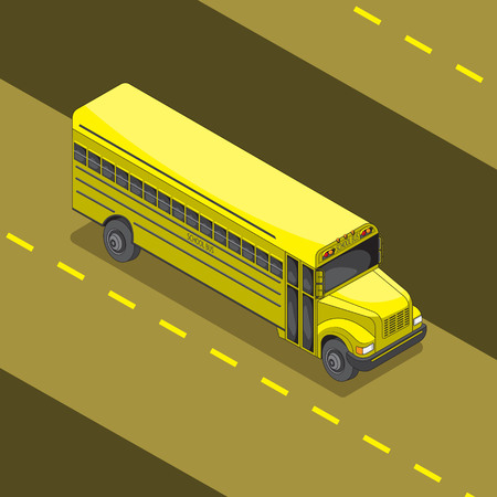 yellow school bus cartoon 3 d angle. Vector image. eps
