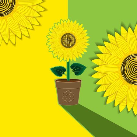 Yellow-green plant background flower sunflower potted. Background, banner, label, cover.のイラスト素材