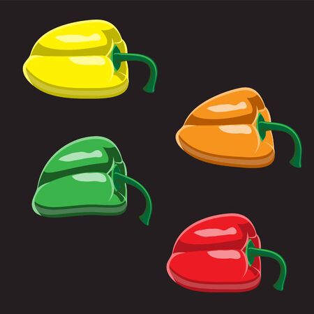 Bell pepper colorful icon  . Red, green, orange, yellow sweet paprika on a black background vector designのイラスト素材