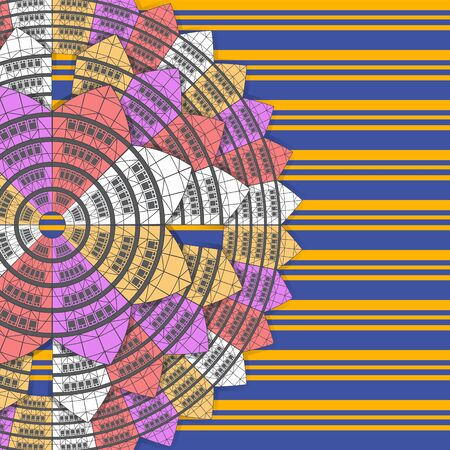 Abstract background mandala house on a background of horizontal stripes.のイラスト素材