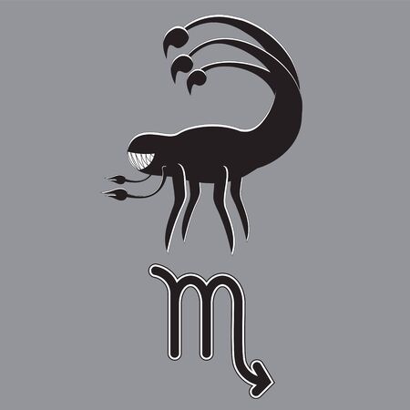 Zodiac sign Scorpio on a gray isolated background. Mythology stylized cartoon silhouette.のイラスト素材