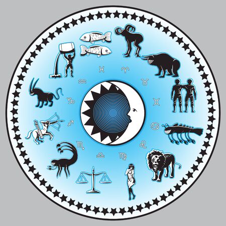 Horoscope and astrology circle zodiac with twelve signs vector.のイラスト素材