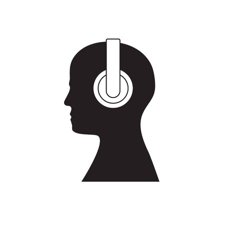 Human head with headphones isolated background.のイラスト素材