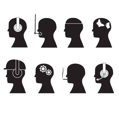 Set silhouettes of human head designation. Isolated background.のイラスト素材