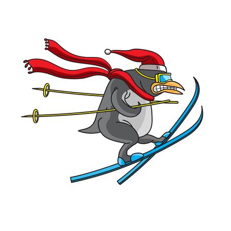 The character is an animal penguin skiing on a white isolated background. Drawn by ruaka. Vector image. esp 10のイラスト素材