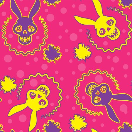 Seamless background skull of a rabbit with ears the vivid colors cartoon.のイラスト素材