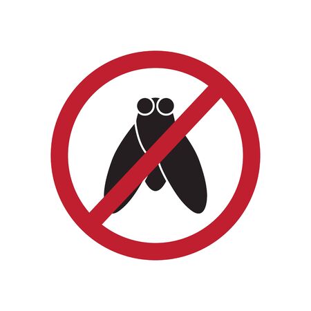 Fly silhouette sign with red crossed out circle on white isolated background.のイラスト素材