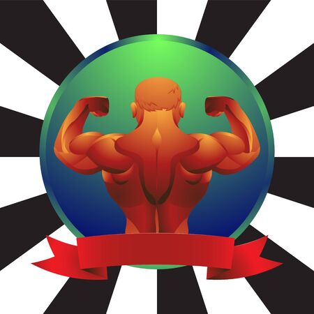 Male bodybuilder posing with his back showing muscles on an isolated background. Vector imageのイラスト素材