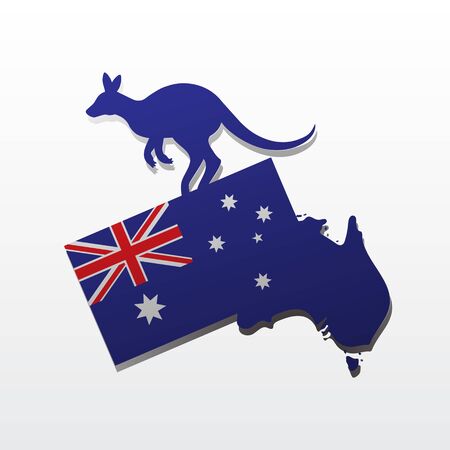 Australia kangaroo flag on white isolated background. Australia day postcard. Vector image eps 10のイラスト素材