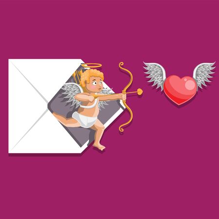 Valentine s day envelope Cupid bow arrow heart on isolated background. Vector image. Cartoonのイラスト素材