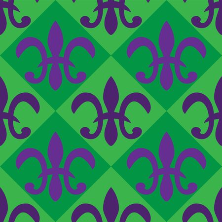 Seamless pattern of heraldic knight s Lily on a green checkered background. Vector image eps 10のイラスト素材
