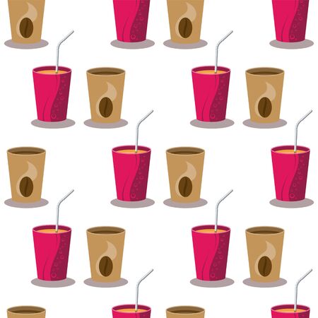 Seamless pattern of paper cups with drink and coffee on a white background. Vector imageのイラスト素材
