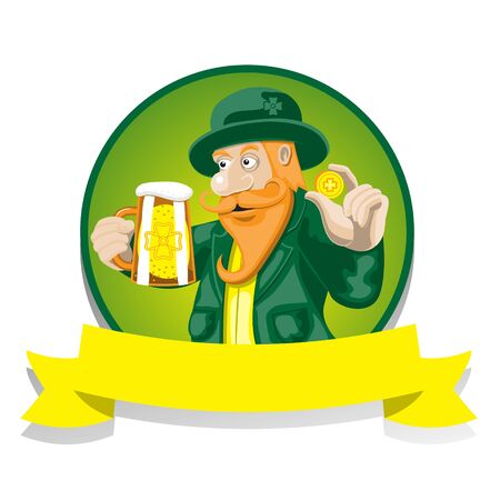 Leprechaun with beer and a coin on an isolated background. Vector image eps 10のイラスト素材