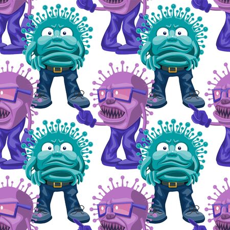 Seamless cartoon virus character pattern on white background. Vector image eps 10のイラスト素材