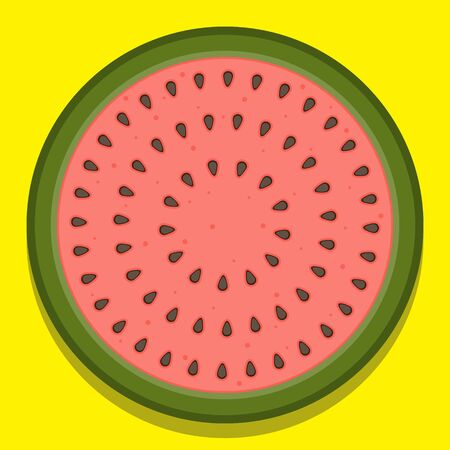 Watermelon cut on a yellow isolated background. Vector imageのイラスト素材