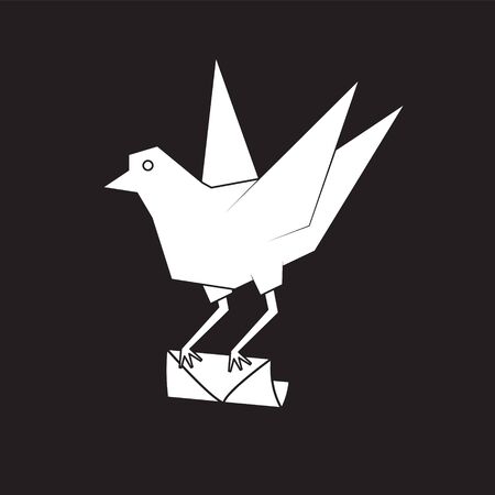 A pigeon holds an envelope in its paws on a black isolated background. Vector image eps 10のイラスト素材