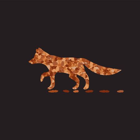 Fox silhouette of spots on a black isolated background. Vector imageのイラスト素材