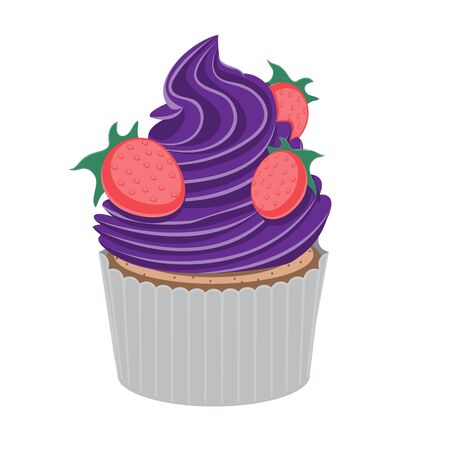 Strawberry cupcake purple on a white isolated background. Vector image eps 10のイラスト素材