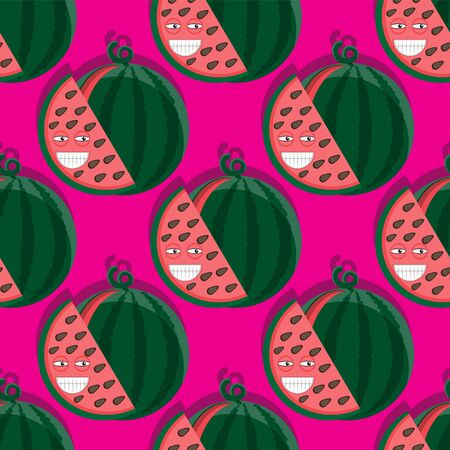 seamless cartoon character watermelon on pink background.のイラスト素材