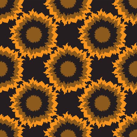 seamless pattern abstraction ornament sunflowers on a black background. Vector imageのイラスト素材