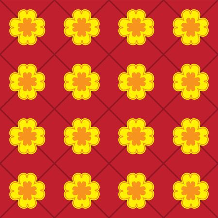 seamless pattern of four-leaf clover on a red background. Vector imageのイラスト素材