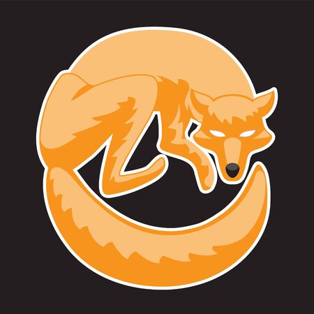 The Fox curled up in a ball stylized against an isolated black background. Vector image eps 10のイラスト素材