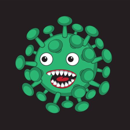 Cartoon virus green on black background.のイラスト素材