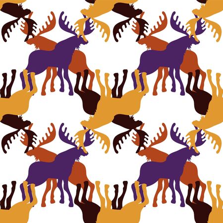 Seamless moose silhouette pattern on white background.のイラスト素材