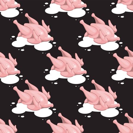 seamless pattern of fresh raw chicken on a black background.のイラスト素材