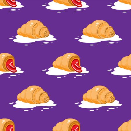 Seamless pattern with croissants on a purple background. Vector imageのイラスト素材