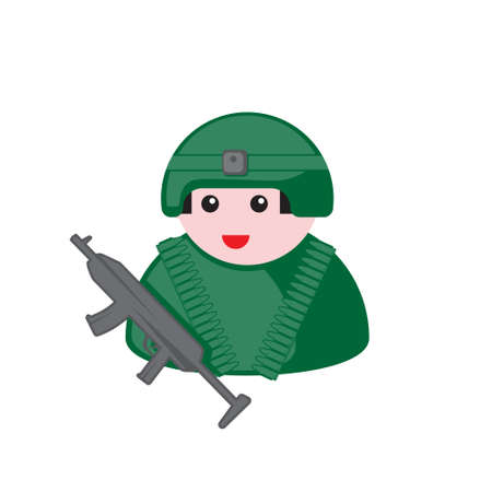 military badge in a hard hat with a machine gun on a white isolated background. Vector image of cartoon eps 10のイラスト素材