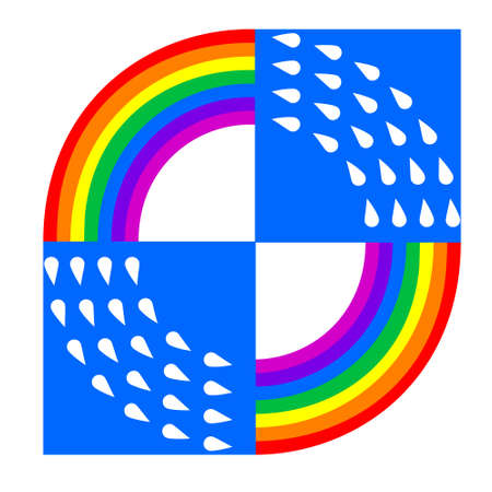 logo rainbow raindrops blue square on a white isolated background.のイラスト素材