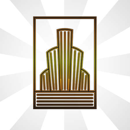 logo abstract buildings outline city in gold on a white isolated background.のイラスト素材