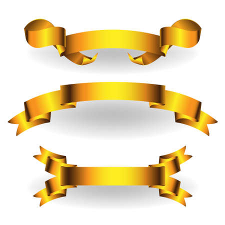 Golden ribbon tape banner flag bow classic glossy scrollのイラスト素材