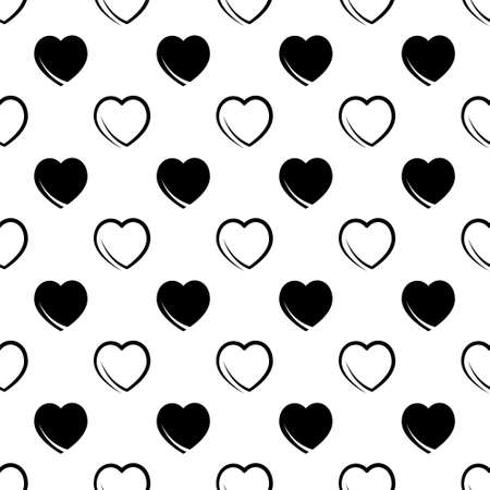 seamless abstract pattern of black hearts on a white background.のイラスト素材