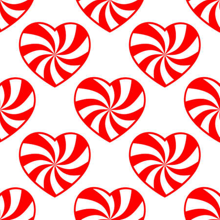 seamless pattern of hearts in red and white stripes on a white Background.のイラスト素材