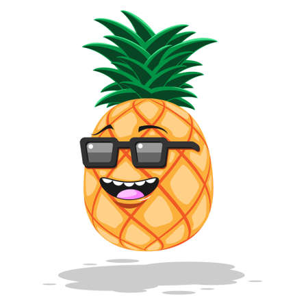 Cartoon pineapple in sunglasses smile on white isolated background. Vector image eps 10のイラスト素材