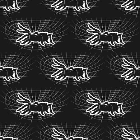 Seamless spider web pattern on black background. Vector imageのイラスト素材