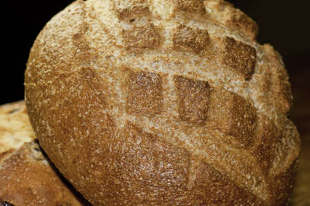 Close up view of round loaf of bread