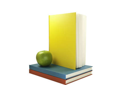 Vertical book on top of two flat clored books.This has a clipping path.の写真素材