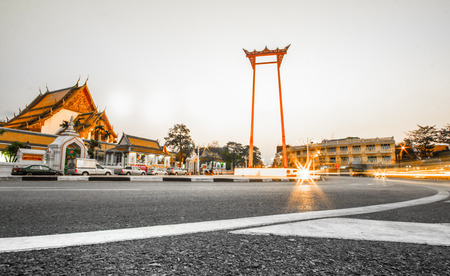 BANGKOK-march 2015: Red giant swing near city hall in Bangkok, Thailand on march 3, 2015. Giant swing, aka 'Sao Chingcha' built in 1784, stands for Brahman swing ceremony on the second lunar monthのeditorial素材