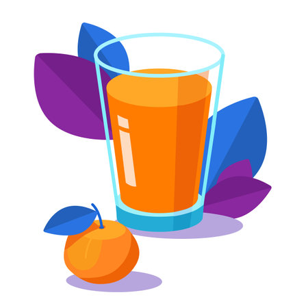 Glass of tasty orange juice. Healthy food. Still life food with fresh juicy bright mandarin. Breakfastのイラスト素材