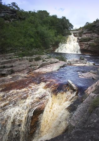 river of dark water in lencois brazilの写真素材